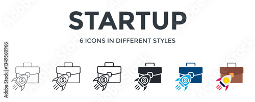 Startup Icon In Different Style Vector Illustration. Designed In Thin Line, Regular Line, Bold Line, Glyph, Color Fill, And Flat Style Can Be Used For Web