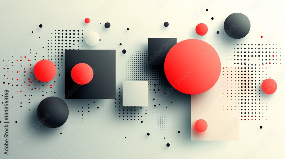 Elegant geometric arrangement with contrasting spheres and halftone patterns