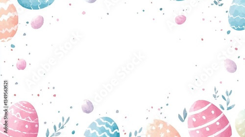 Whimsical Easter border featuring pastel-colored eggs with soft watercolor textures, clean white space for text overlay. Ideal for school projects, greeting cards, digital planners, and spring-themed 