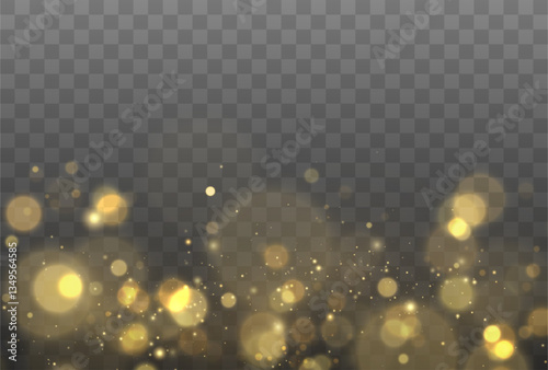Christmas Bokeh Lights.bokeh is the soft, pleasing out of focus effect from a lens.Defocused gold particles glitter on a transparent background.	