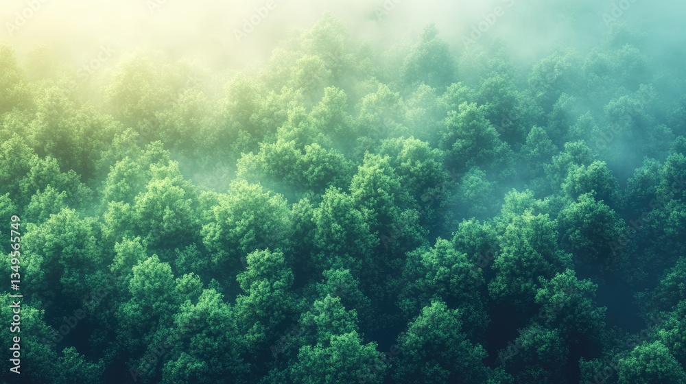 Fototapeta premium Misty Forest Canopy from Above; Nature Background
