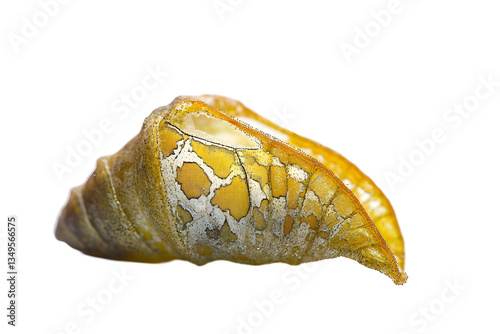 Delicate butterfly chrysalis with intricate golden texture
