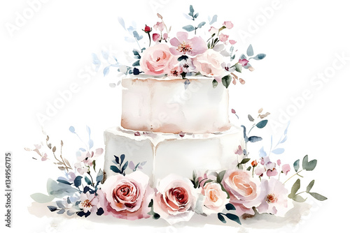 Delicate watercolor wedding cake with floral