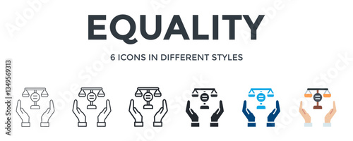 Equality Icon In Different Style Vector Illustration. Designed In Thin Line, Regular Line, Bold Line, Glyph, Color Fill, And Flat Style Can Be Used For Web