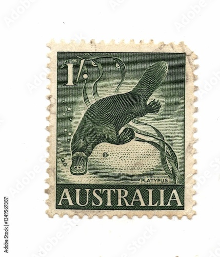 A vintage postage stamp from Australia on a white background.