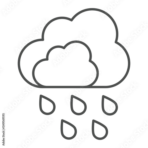 Rainy cloud thin line icon, insurance event concept. Vector graphics. Downpour rain, flooding sign on white background, outline style icon for mobile or web design.