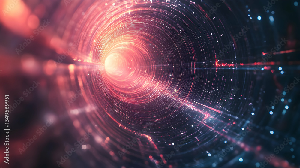 Obraz premium Abstract Digital Data Stream Tunnel with Dazzling Light and Glowing Particles