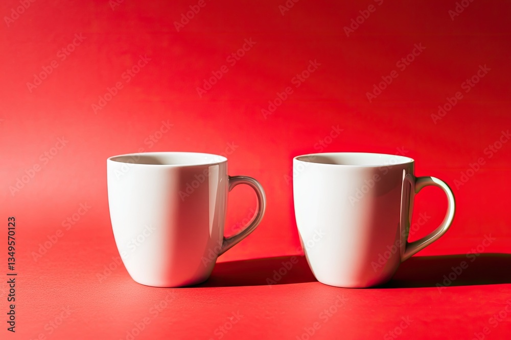Two white mugs on a red surface (2) Two white mugs on a red surface (2)