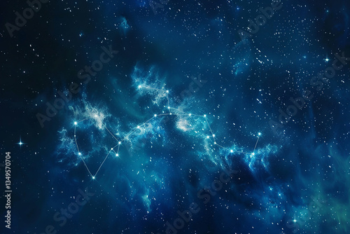 Abstract blue and white nebula with stars and constellations representing astronomy space art and cosmic background, concept: nebula, stars, constellation, , space