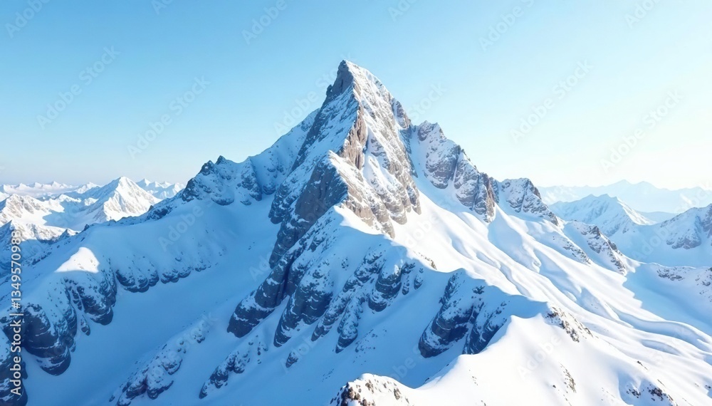 Fototapeta premium Snow-covered mountain peak, pristine white expanse, sky, alpine, white background