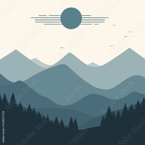 Ilustração de uma paisagem de cordilheira em estilo vetorial plano colorido sobre fundo branco e transparente isolado em formato gráfico vetorial clipart.