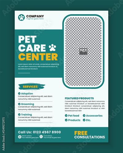 Pet care center flyer and poster design template