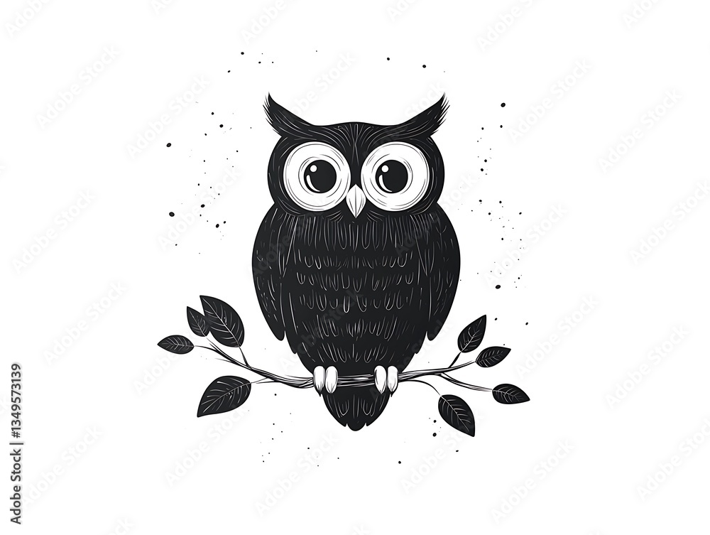 Cute Black Owl on Branch. Cute Black Owl on Branch.