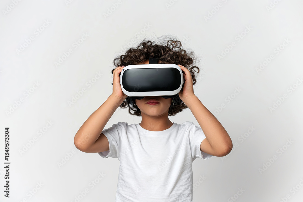 Child wearing VR glasses representing virtual reality technology and immersive experience concept: child wearing VR glasses, virtual reality, technology, immersive experience, VR Child wearing VR glasses representing virtual reality technology and immersive experience concept: child wearing VR glasses, virtual reality, technology, immersive experience, VR