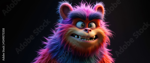 The Joyful Face of a Furry Beast with Vibrant Pinkish-Gray Fur