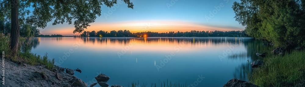 Obraz premium A serene lake reflecting the beaming northern lights, creating a surreal dreamscape