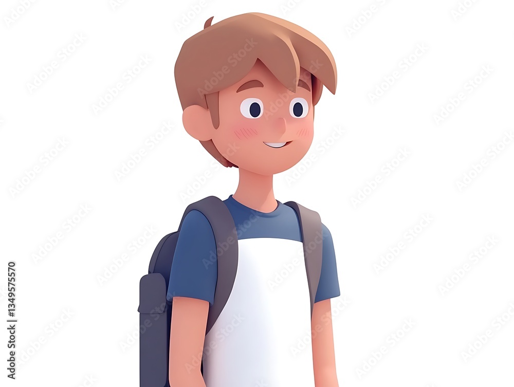 Smiling Young Boy Wearing Backpack Looking Off To The Side Smiling Young Boy Wearing Backpack Looking Off To The Side