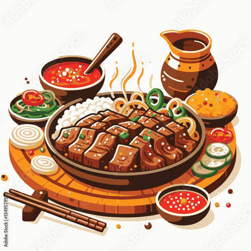cuisine, meal, dish, meat, bulgogi, delicious, dinner, restaurant, beef, cooking, lunch, traditional, food, healthy, gourmet, asian, background, menu, spicy, plate, bbq, korean, korean food, barbecue,