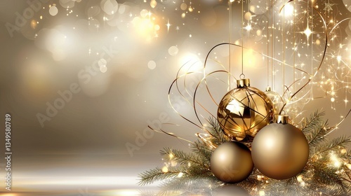 Elegant gold Christmas background, glowing festive lights and shimmering metallic hues.