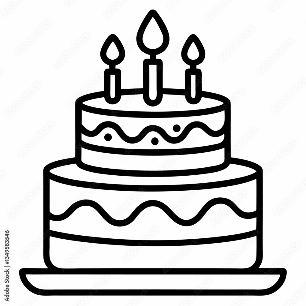 Birthday cake outline icon on white background
Birthday cake outline icon on white background