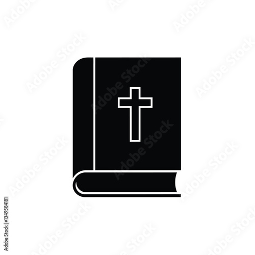 Bible holy book with cross and ribbon flat vector icon
