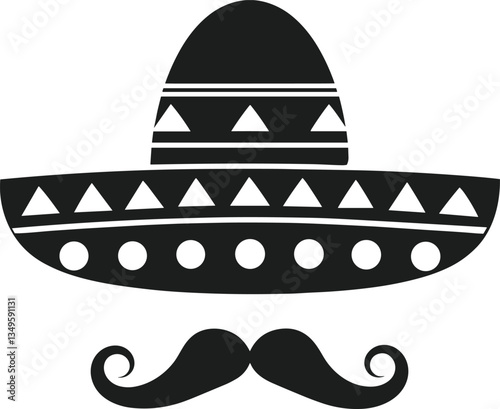 Traditional Mexican Sombrero and Mustache Vector - Festive Cultural Icon