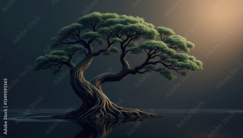 Fototapeta premium Serene Bonsai: A Digital Masterpiece of Tranquility