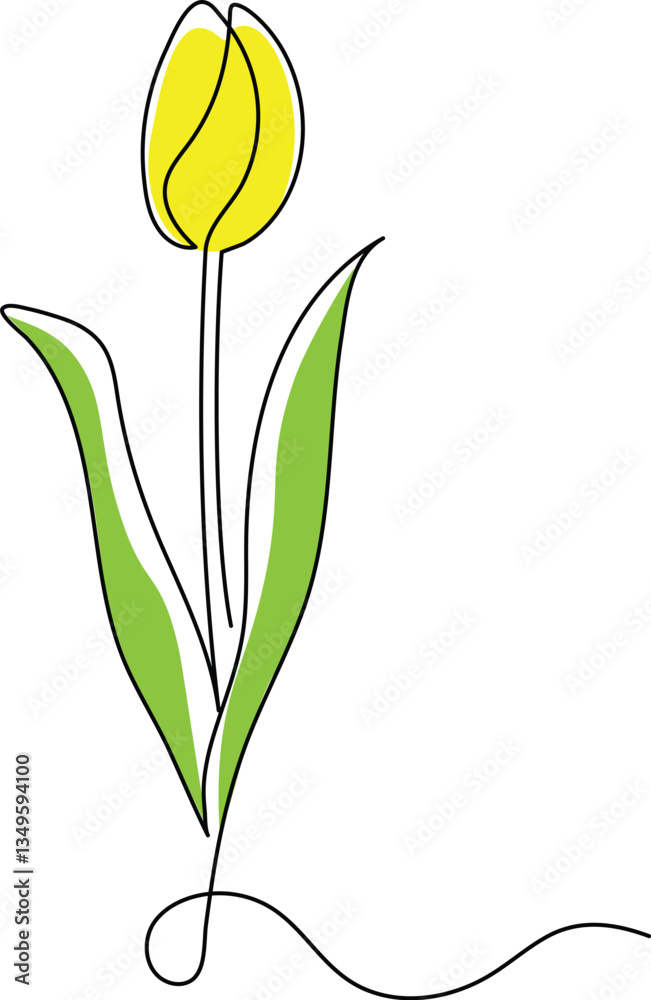 Obraz premium Tulip flower in continuous line art drawing style. Minimalist black linear sketch isolated on white background. Flower vector illustration