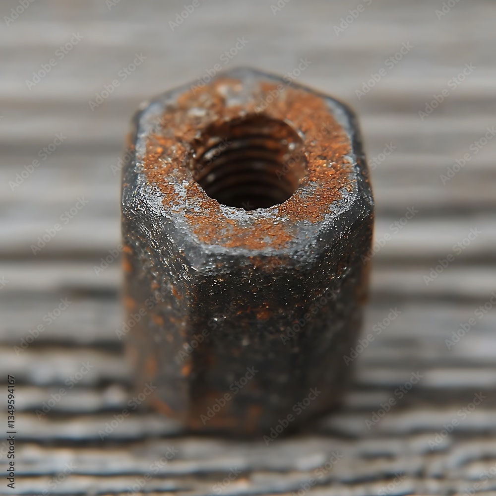 A close up photograph of an old rusty metal nut A close up photograph of an old rusty metal nut