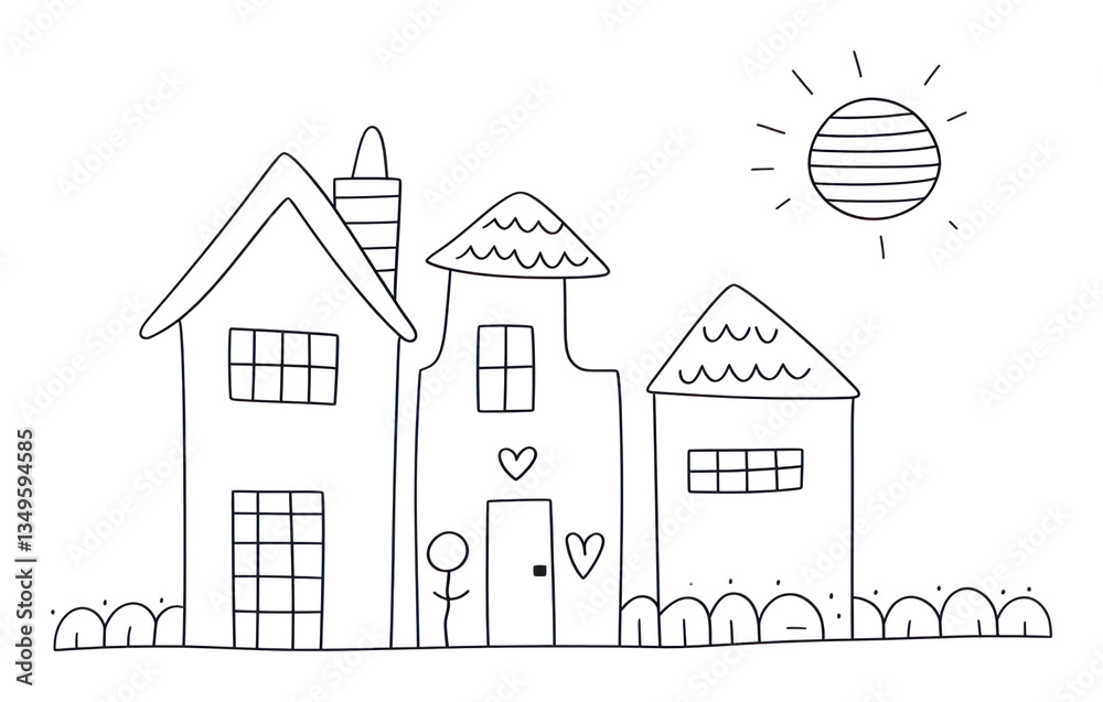 Fototapeta premium PNG Minimal illustration of house drawing sketch doodle.