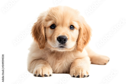 Playful golden retriever puppy in a studio portrait