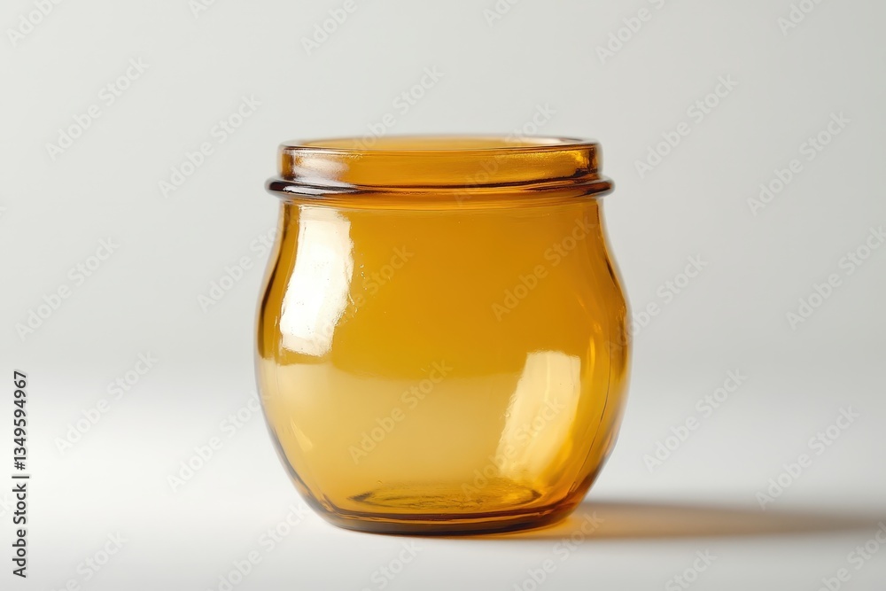 An amber glass jar with a small lid and a rounded form An amber glass jar with a small lid and a rounded form