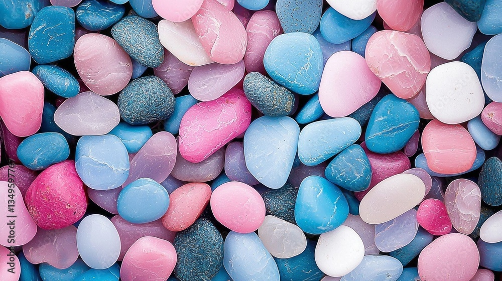 A colorful rock pattern with pink, blue, and white rocks A colorful rock pattern with pink, blue, and white rocks