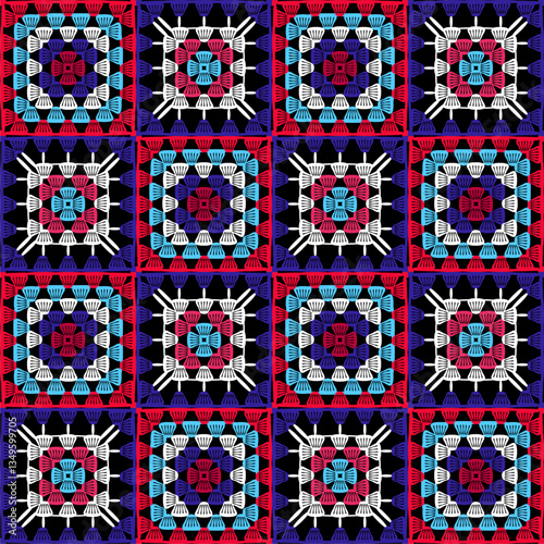  Pattern with crochet granny square wallpaper handmade decorative art design print