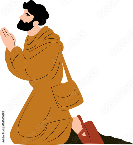 Praying Man Monk Robe Kneeling