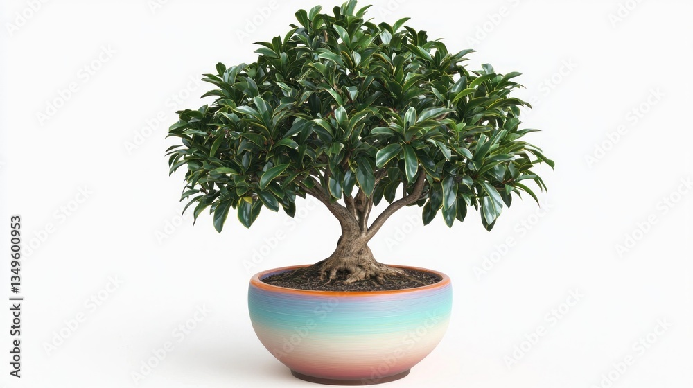 Bonsai tree in colorful pot, isolated on white background Bonsai tree in colorful pot, isolated on white background