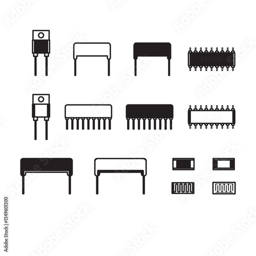 Set of thick film resistor icons in various styles, ideal for electronics, circuit design, and hardware engineering visuals.