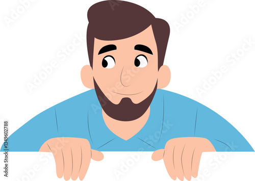 Man Peeking Over Blue Shirt