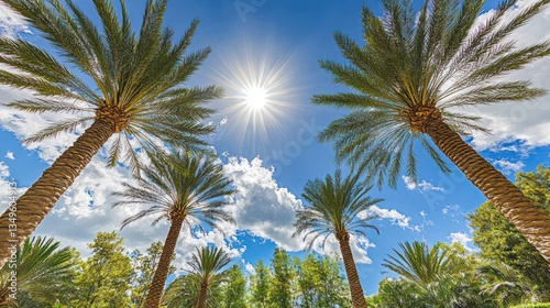 Wallpaper Mural Sunny Palm Trees, Low Angle, Blue Sky, Vacation, Travel Brochure Torontodigital.ca