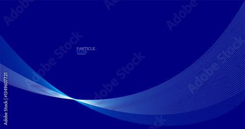 Dark blue abstract background, vector wave of flowing particles, curvy lines of dots in motion, technology and science theme, airy and ease futuristic illustration.