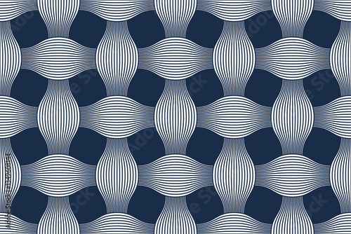 Traditional lacing wicker seamless pattern, vector weaving geometric repeat abstract background, interlacing rattan knitting tiling wallpaper.