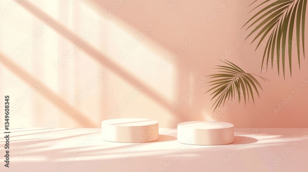 Empty Product Display Podiums in Pastel Pink Room Empty Product Display Podiums in Pastel Pink Room