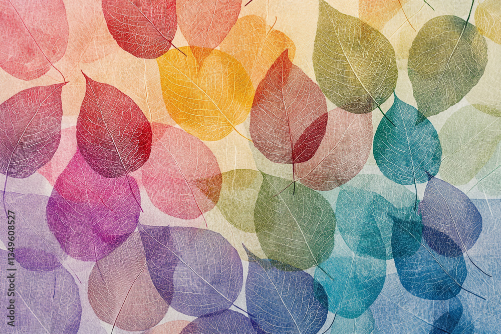 A collection of colorful, overlapping leaves with distinct veins, forming a vibrant and intricate pattern that celebrates nature's diversity.
A collection of colorful, overlapping leaves with distinct veins, forming a vibrant and intricate pattern that celebrates nature's diversity.