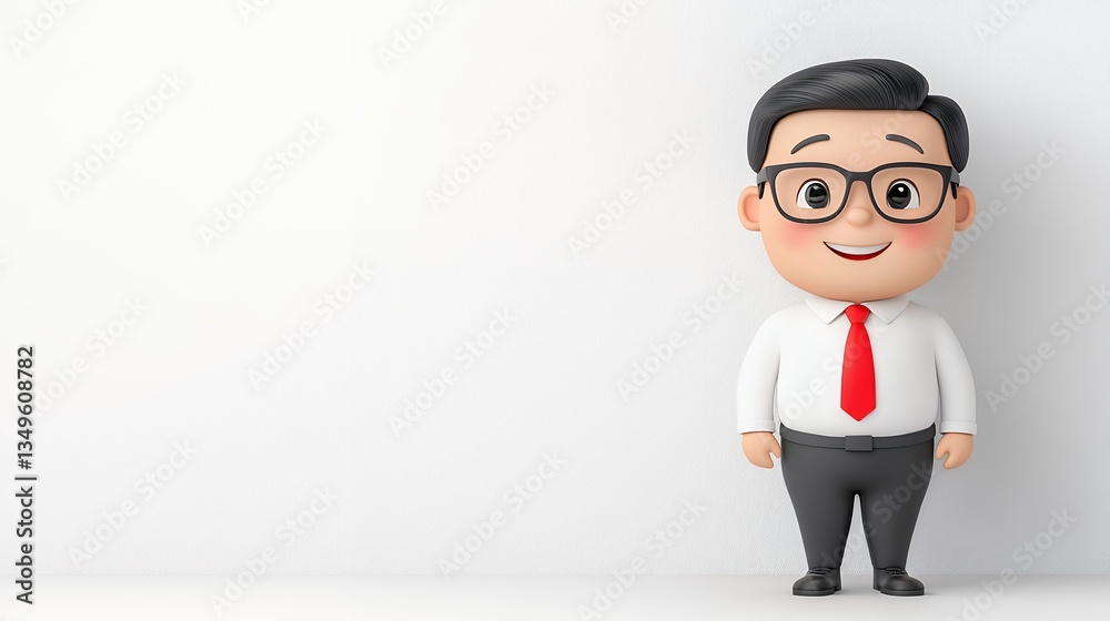 Smiling Cartoon Businessman In Red Tie Against White Background Smiling Cartoon Businessman In Red Tie Against White Background