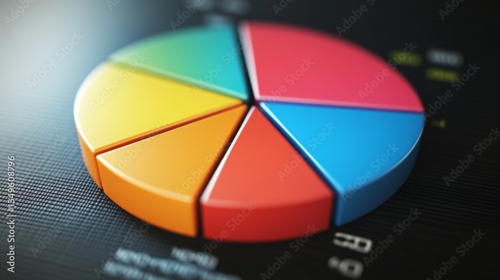 Fototapeta premium A sophisticated D pie chart with segmented pieces reflecting light, showcasing comparative financial data in a visually striking and informative format.