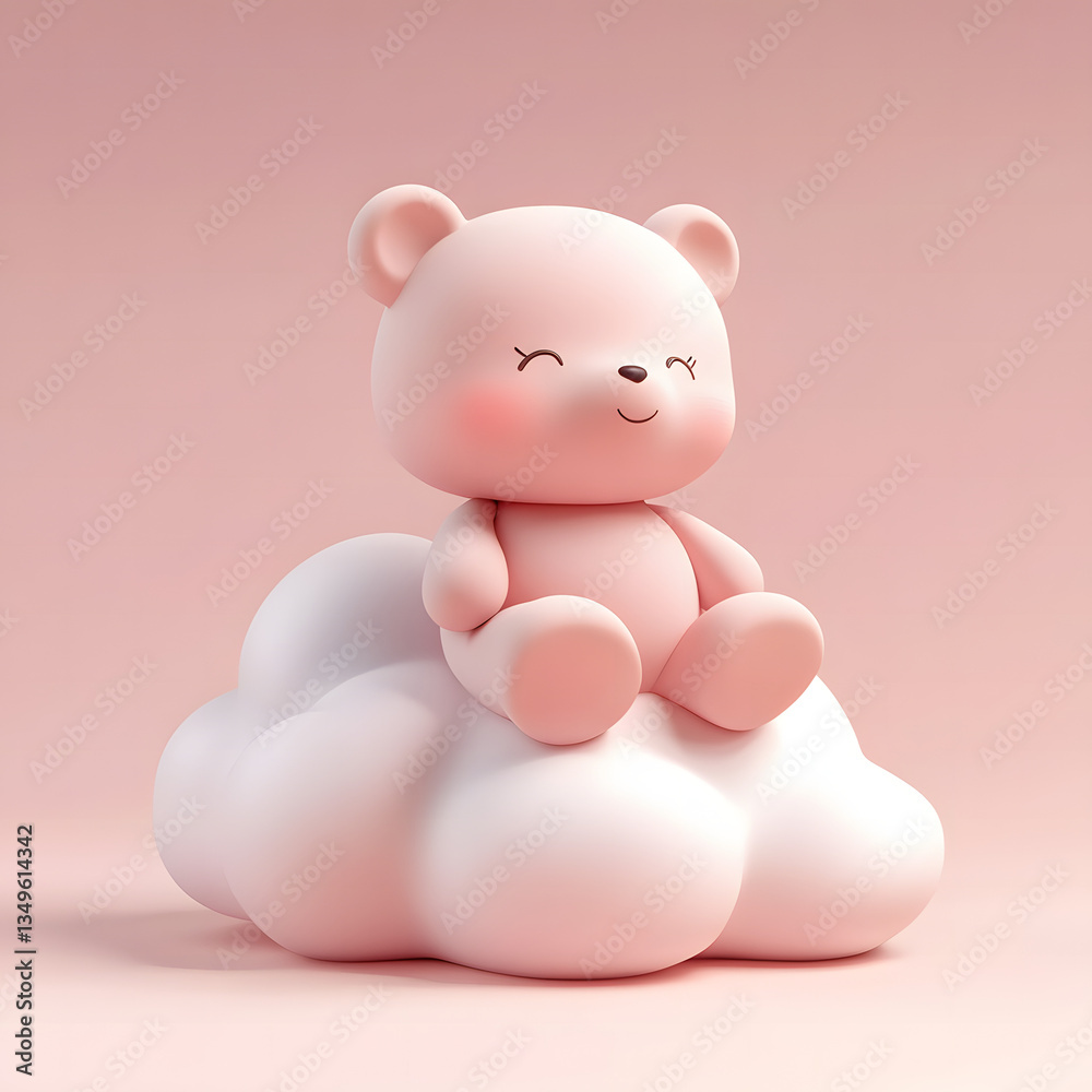 Adorable Pastel Teddy Bear Sitting on a Soft Cloud in a Dreamy Fantasy Scene Adorable Pastel Teddy Bear Sitting on a Soft Cloud in a Dreamy Fantasy Scene