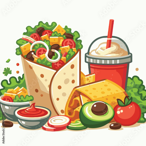 food, meal, restaurant, meat, burrito, menu, fast, delicious, lunch, dinner, snack, mexican, background, dish, beef, chicken, salad, isolated, grilled, bread, wrap, vegetable, set, collection, plate, 