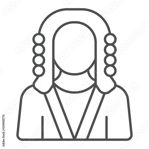 Judge man in gown and wig thin line icon, jurisprudence concept. Vector graphics. Court president sign on white background, outline style icon for mobile or web design.