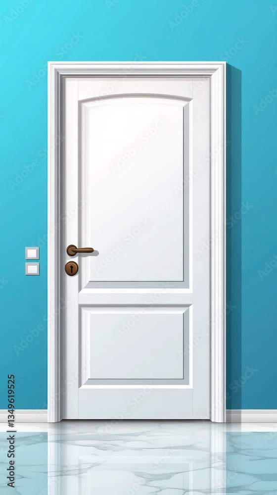 A White Door With Hardware Against A Blue Wall A White Door With Hardware Against A Blue Wall