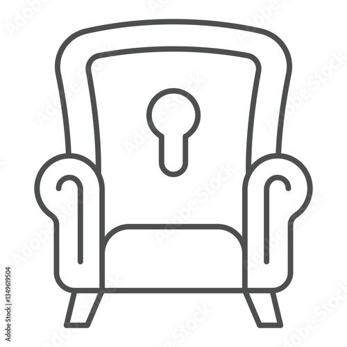 Psychologist chair with keyhole thin line icon, family psychology concept. Vector graphics. Armchair with key hole sign on white background, outline style icon for mobile or web design.